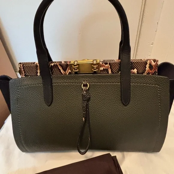 Coach 1941 Armygreen and Black Troupe Satchel carryall 35 with Snakeskin accent - Picture 4 of 14